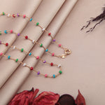 Multicolour Beaded Chain Necklace, 45cm, Gold, Single