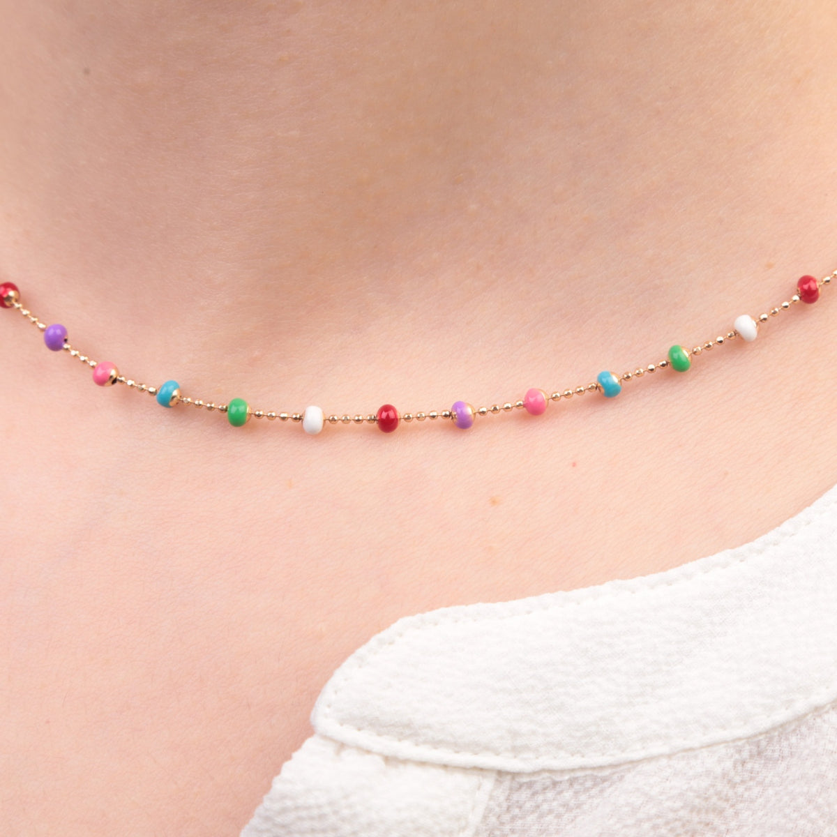 Multicolour Beaded Chain Necklace, 45cm, Gold, Single