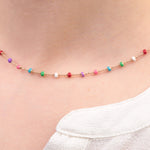 Multicolour Beaded Chain Necklace, 45cm, Gold, Single
