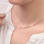 Multicolour Beaded Chain Necklace, 45cm, Gold, Single