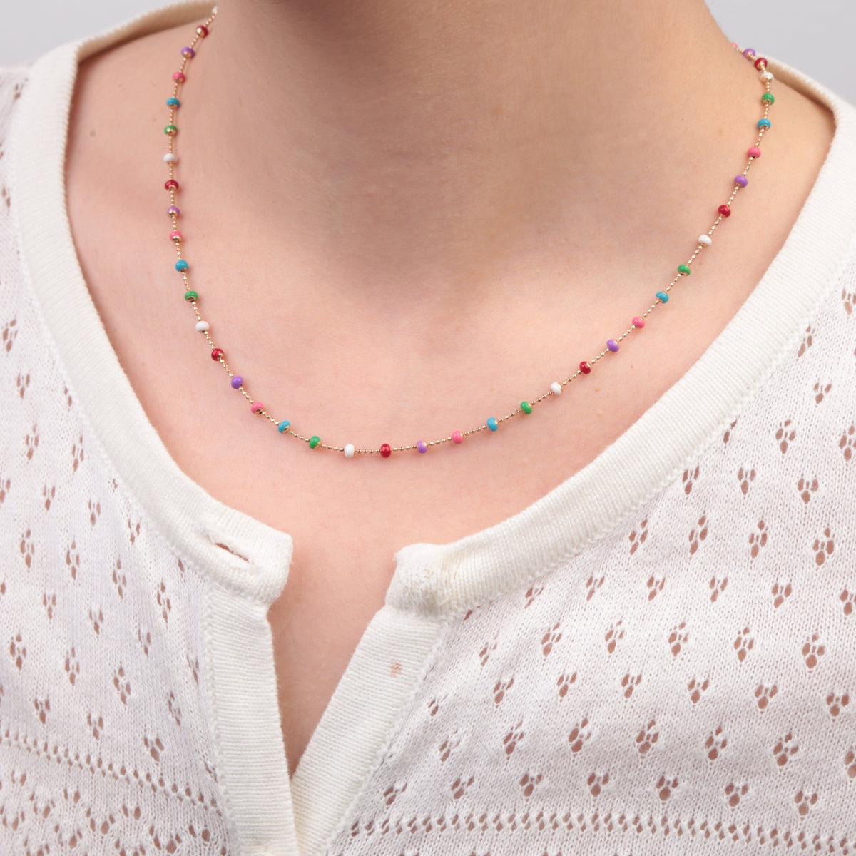 Multicolour Beaded Chain Necklace, 45cm, Gold, Single