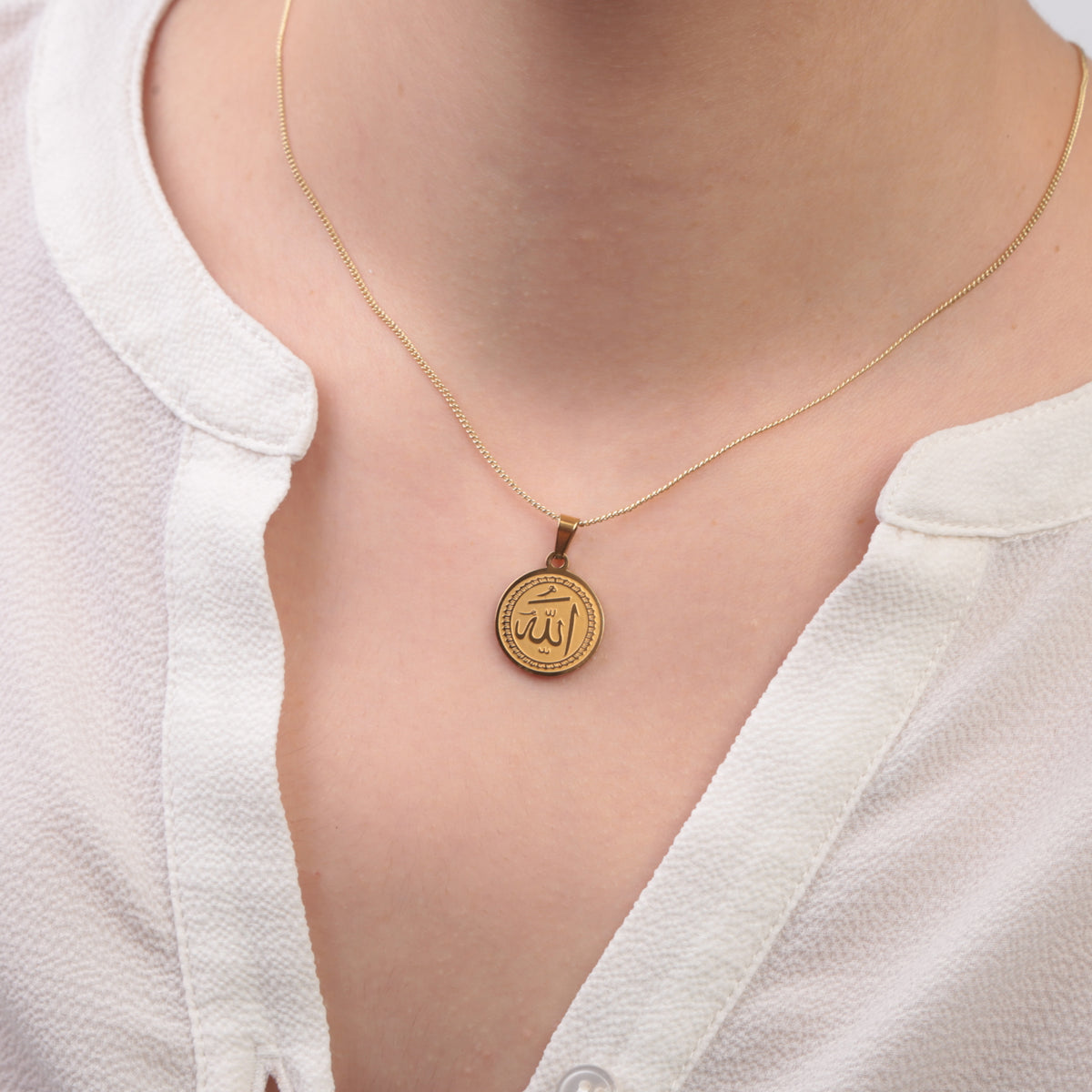 Allah Circle Pendant Necklace, 45cm, Gold, Single