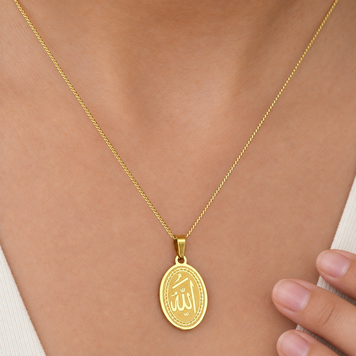 Allah Oval Pendant Necklace, 45cm, Gold, Single