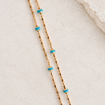 Blue Beaded Chain Necklace, 45cm, Gold, Single