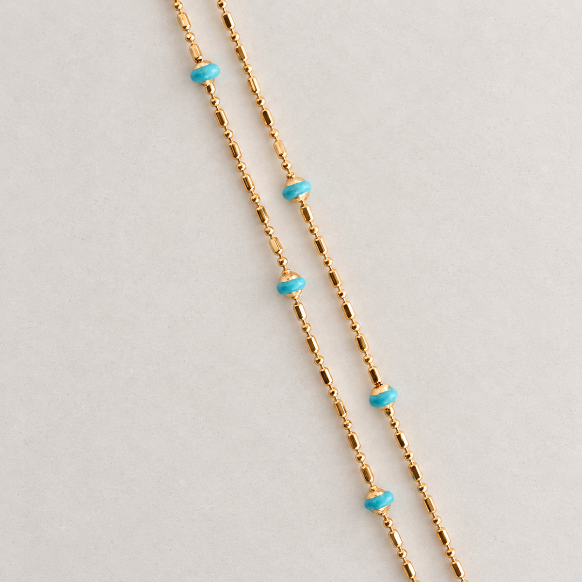 Blue Beaded Chain Necklace, 45cm, Gold, Single
