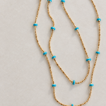Blue Beaded Chain Necklace, 45cm, Gold, Single