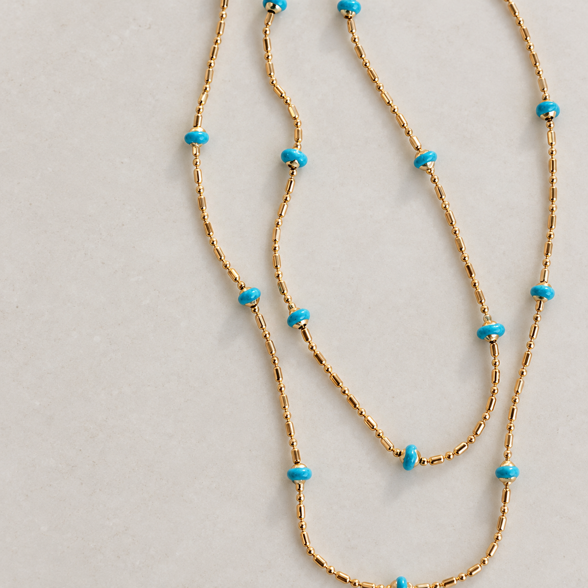 Blue Beaded Chain Necklace, 45cm, Gold, Single