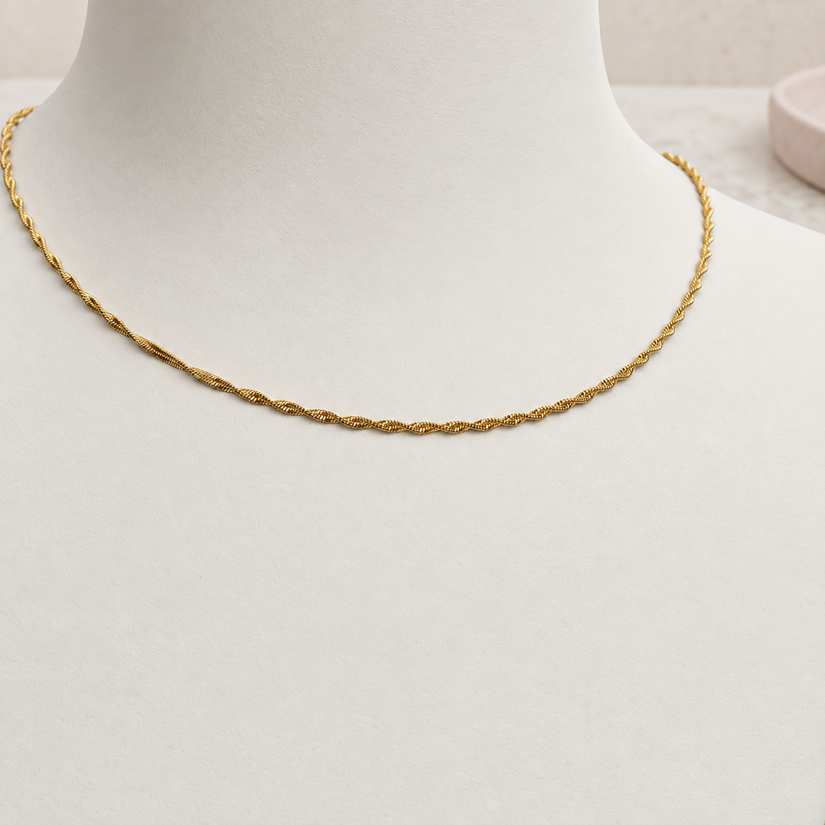 Twisted Chain Necklace, 45cm, Gold, Steel, Single