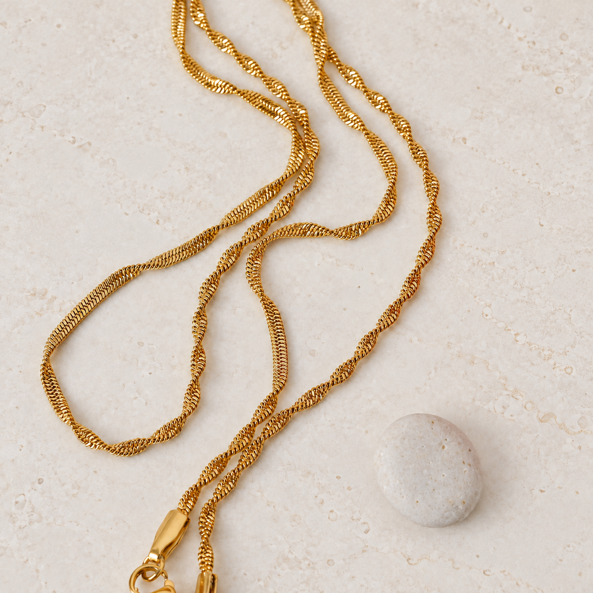 Twisted Chain Necklace, 45cm, Gold, Steel, Single