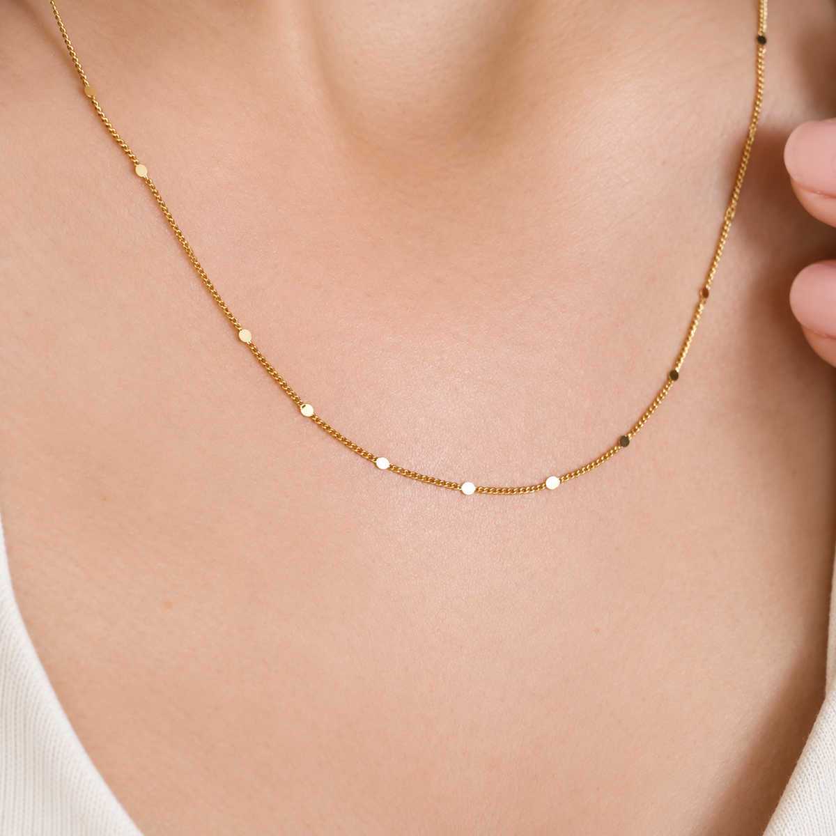 Dainty Disc Chain Necklace, 45cm, Gold, Single