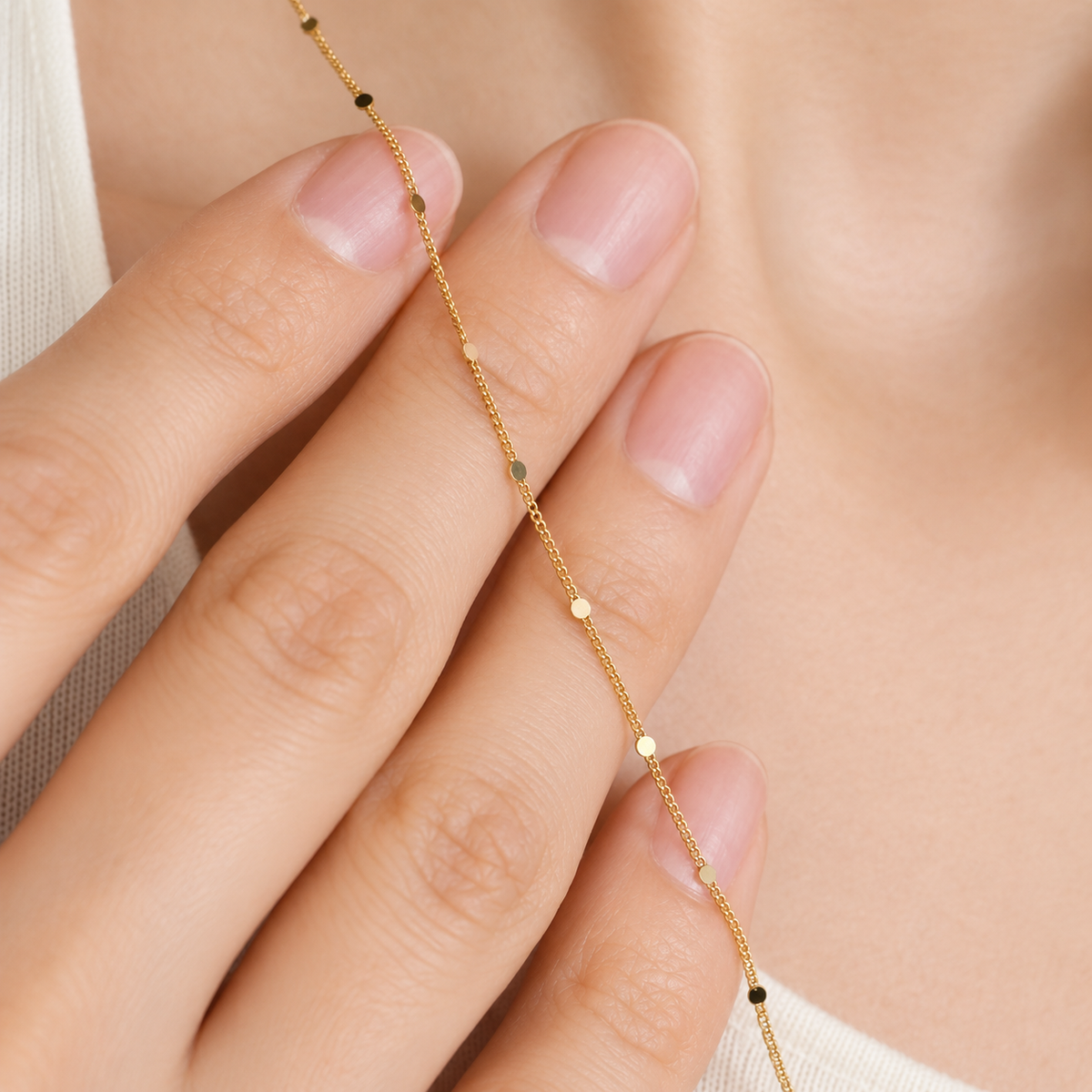 Dainty Disc Chain Necklace, 45cm, Gold, Single
