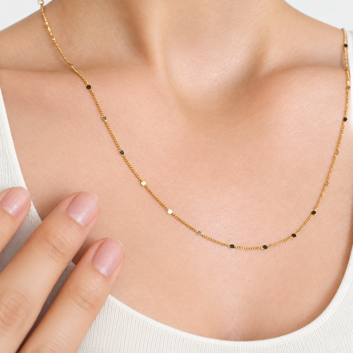Dainty Disc Chain Necklace, 45cm, Gold, Single