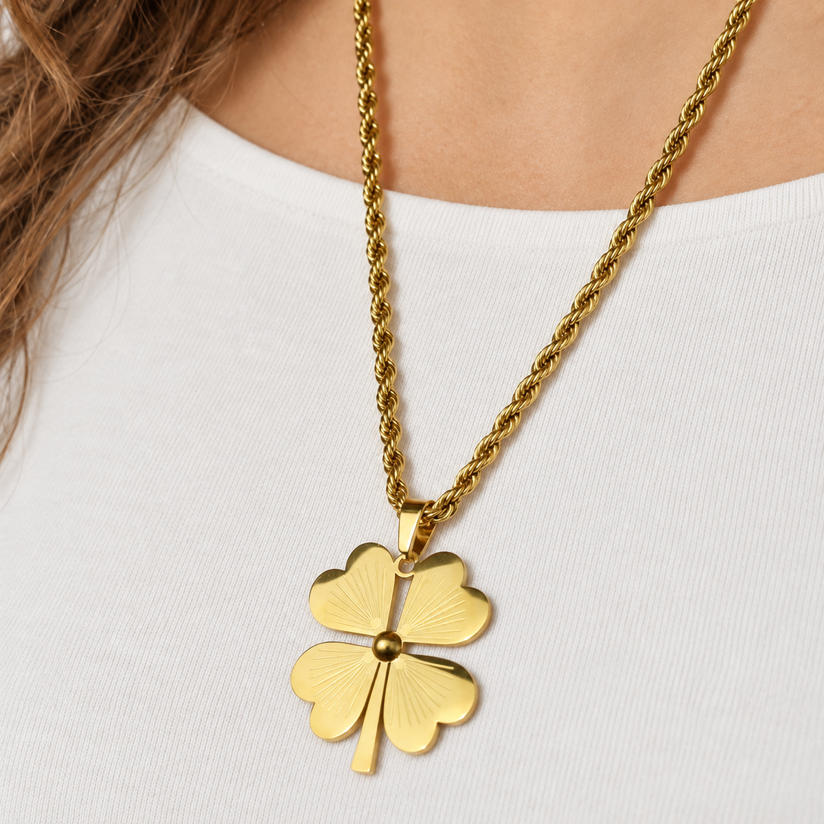 Four-Leaf Clover Pendant Necklace, 60cm, Gold, Single