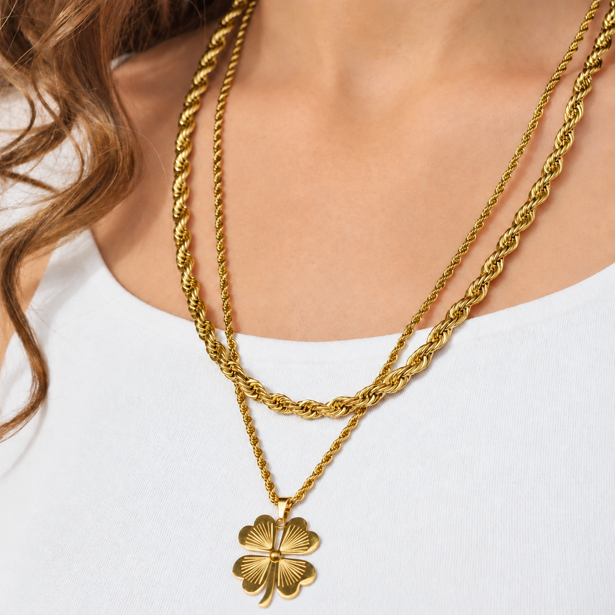 Four-Leaf Clover Pendant Necklace, 60cm, Gold, Single