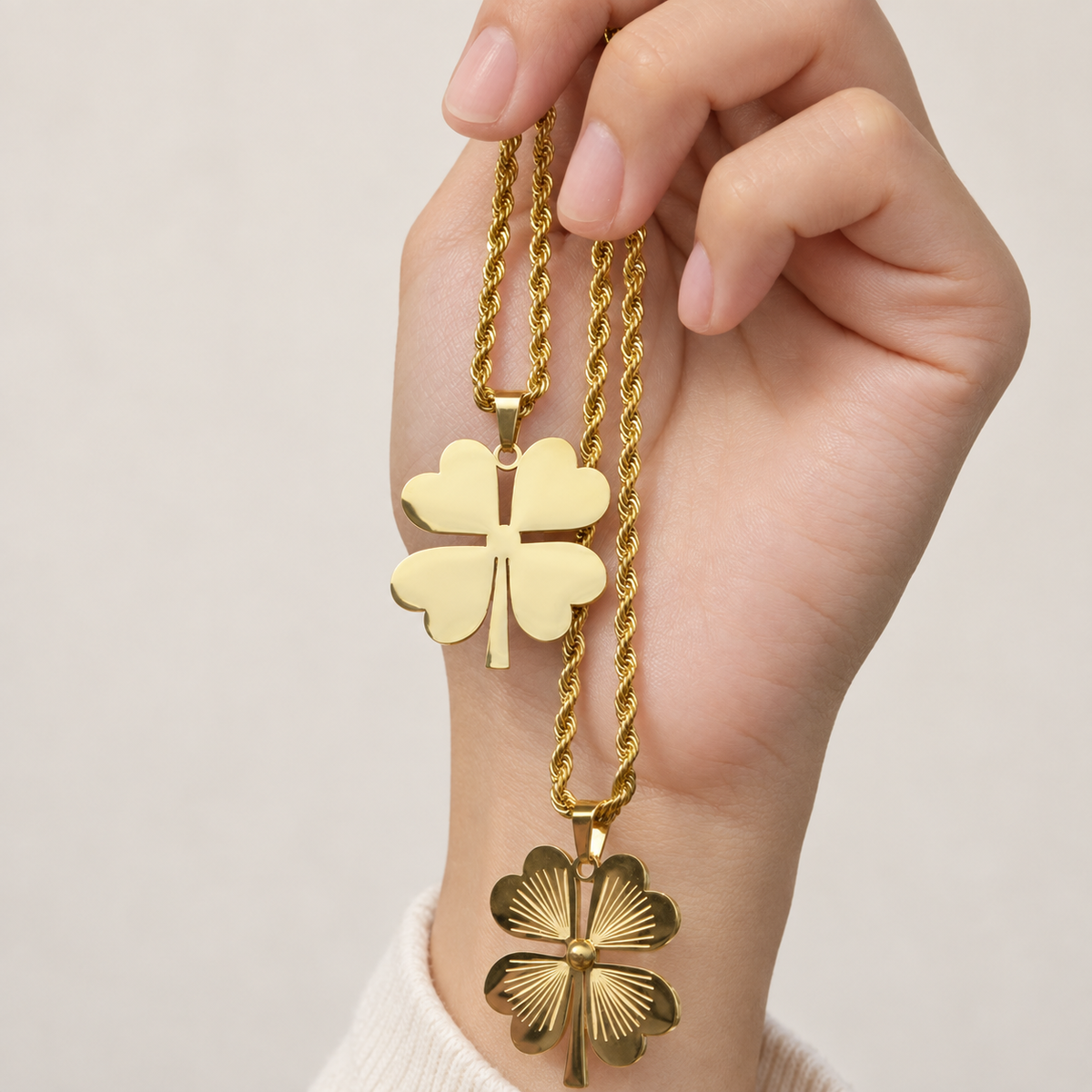 Four-Leaf Clover Pendant Necklace, 60cm, Gold, Single