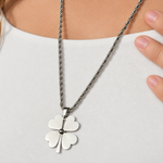 Four-Leaf Clover Pendant Necklace, 60cm, Silver, Single