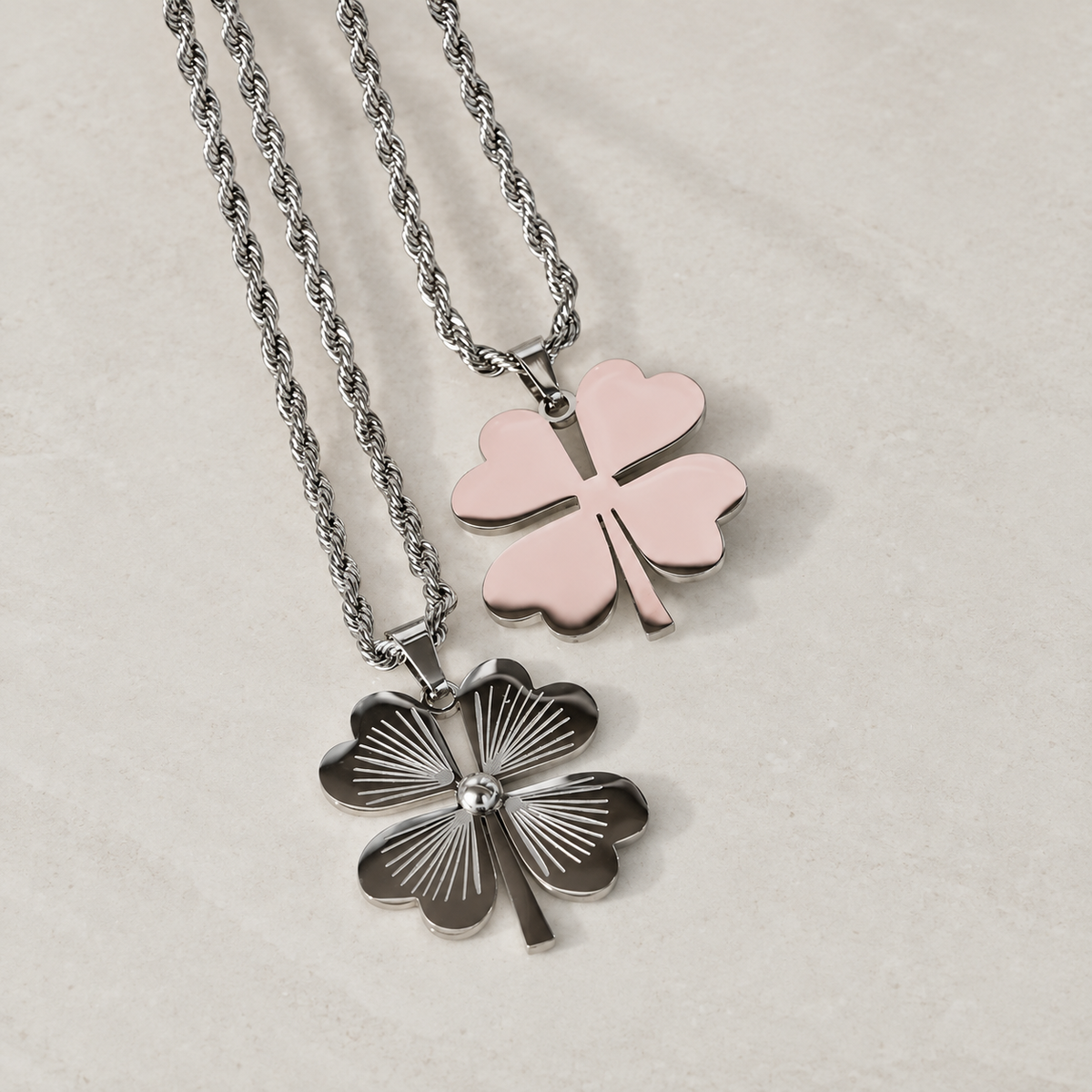 Four-Leaf Clover Pendant Necklace, 60cm, Silver, Single