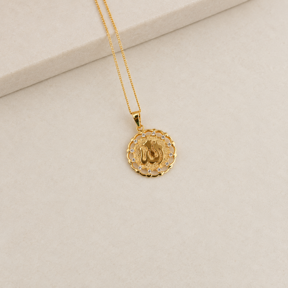 Zircon Allah Pendant Necklace, 45cm, Gold, Single