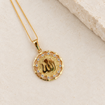 Zircon Allah Pendant Necklace, 45cm, Gold, Single