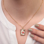 Gold Lovers tarot pendant necklace worn
