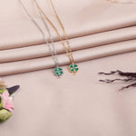 Gold and silver green four-leaf clover pendant necklaces
