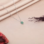 Silver green four-leaf clover pendant necklace