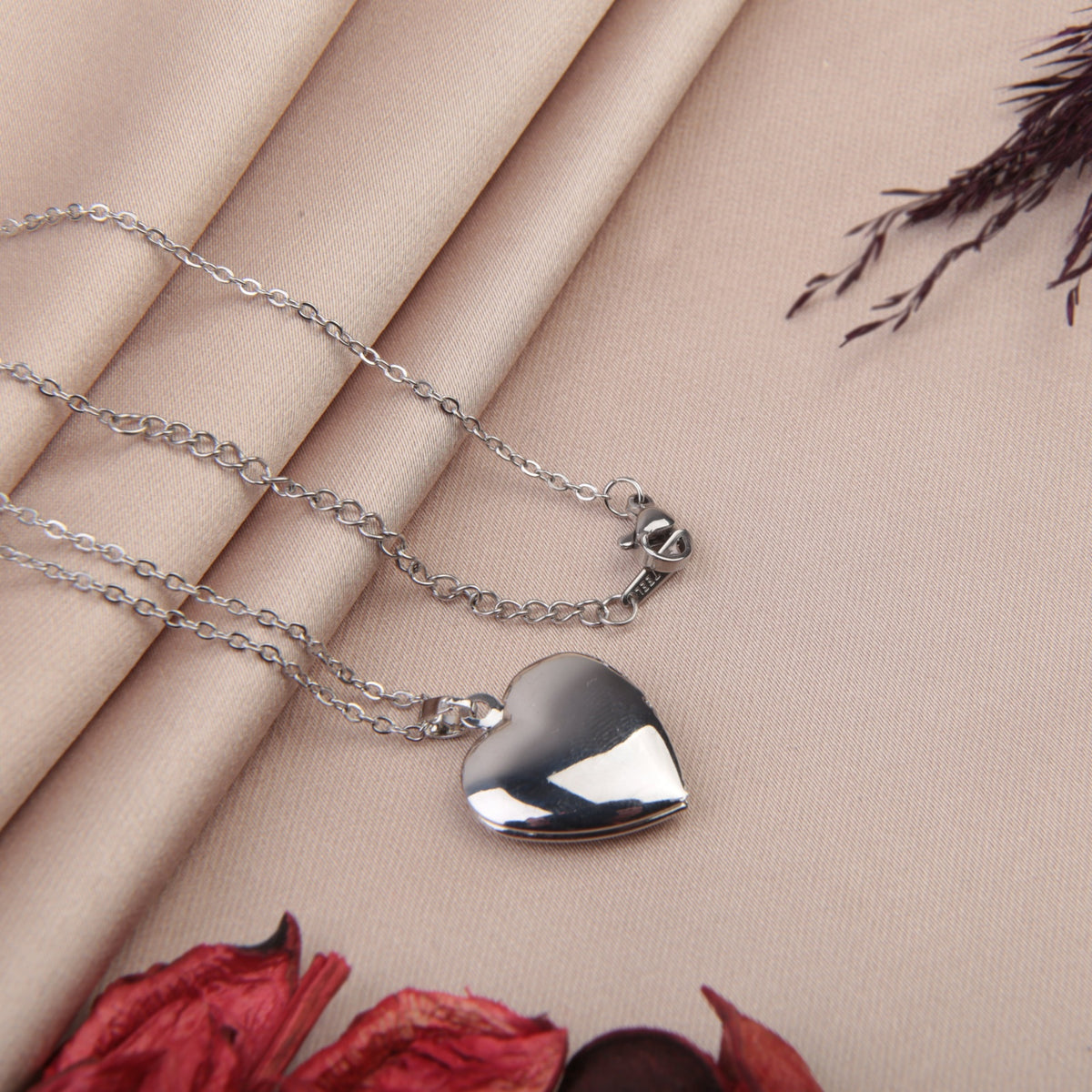 Silver heart photo locket necklace
