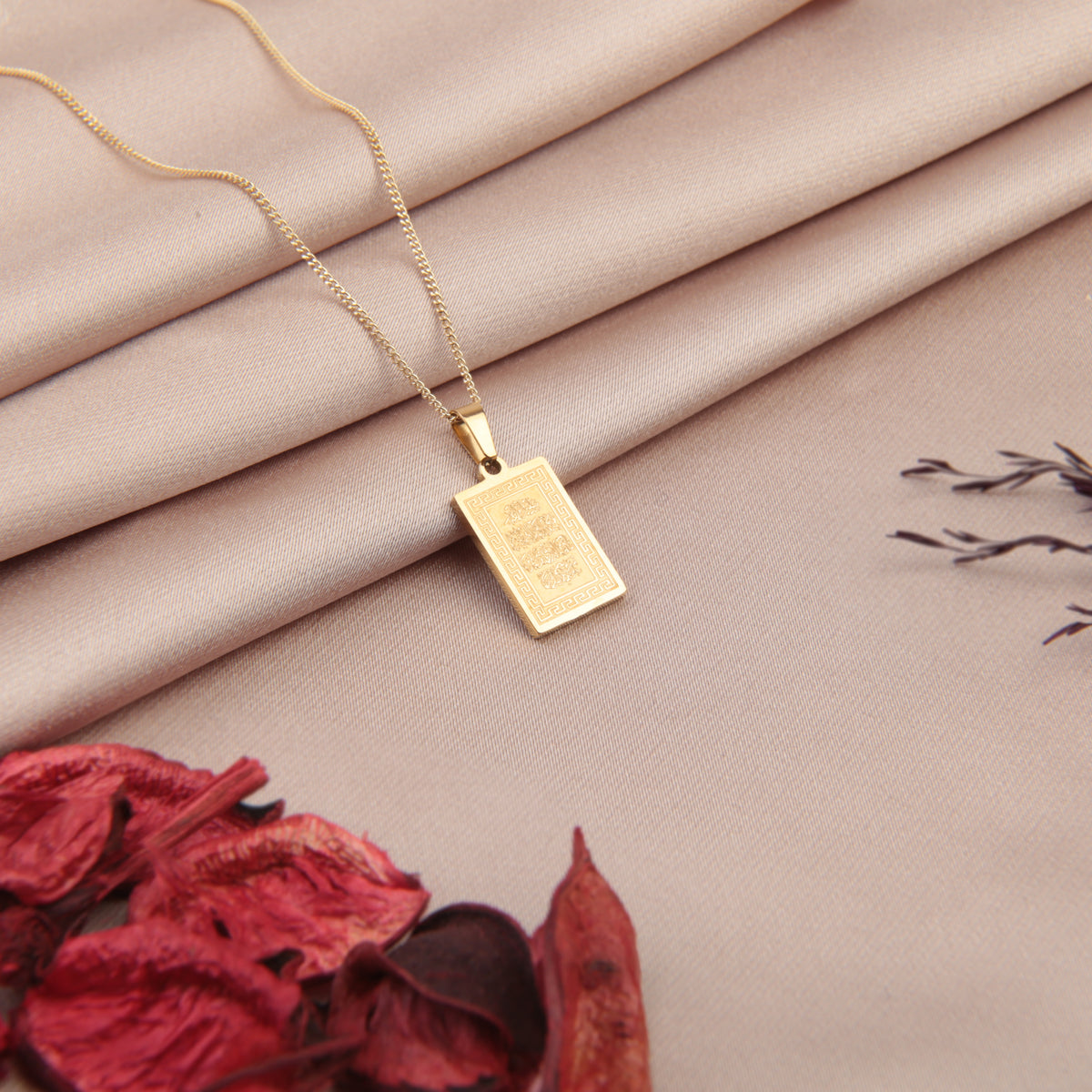Rectangular Arabic Calligraphy Pendant Necklace, 45cm, Gold, Single - product view