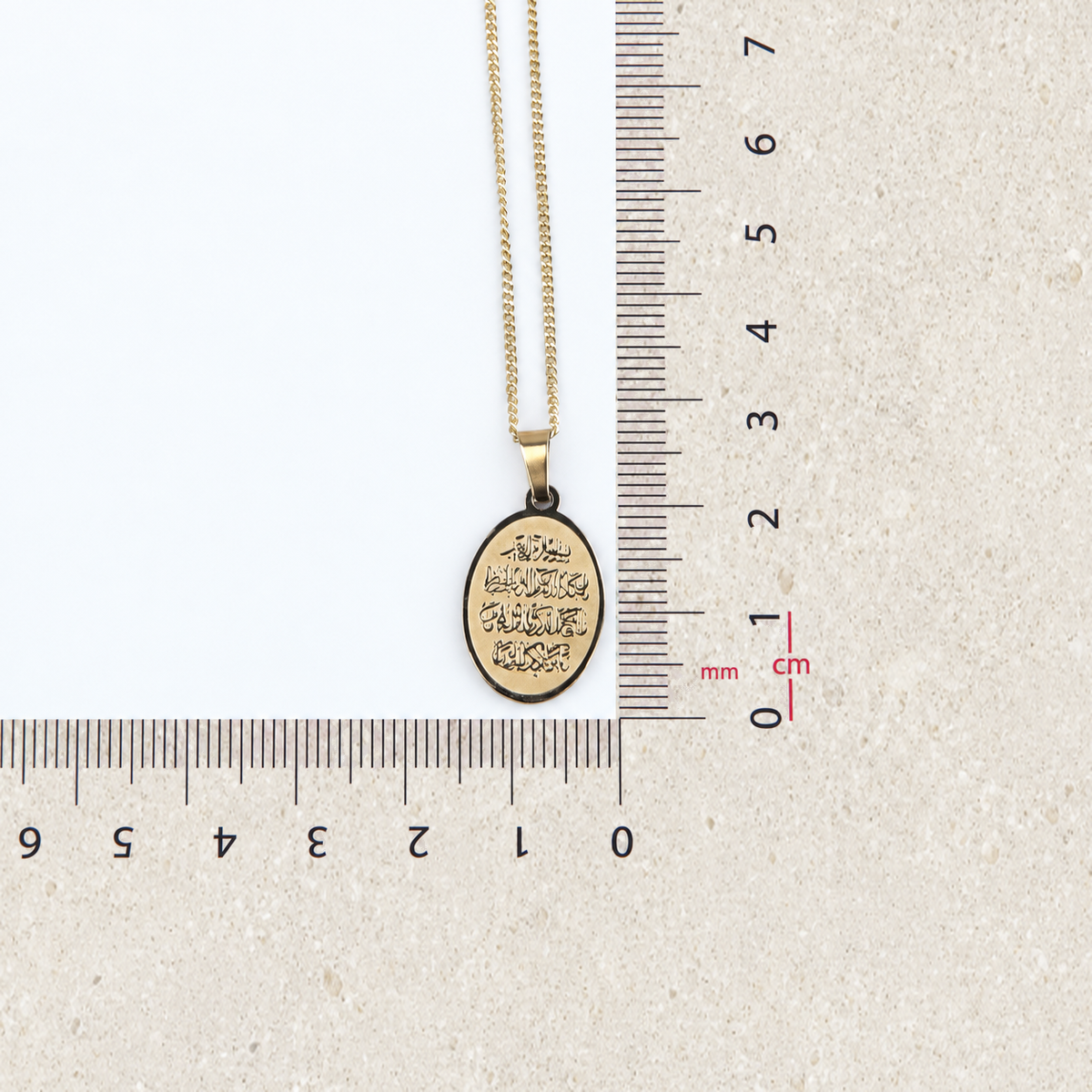 Oval Arabic Calligraphy Pendant Necklace, 45cm, Gold, Stainless Steel, Single