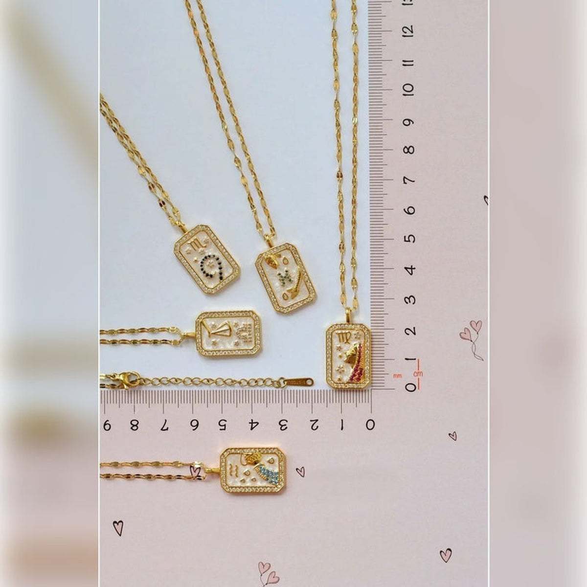 Gold zodiac pendant necklace - size reference