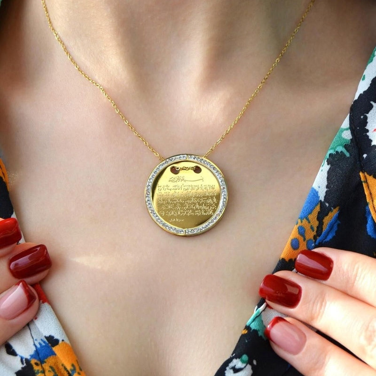 Gold Ayatul Kursi necklace worn