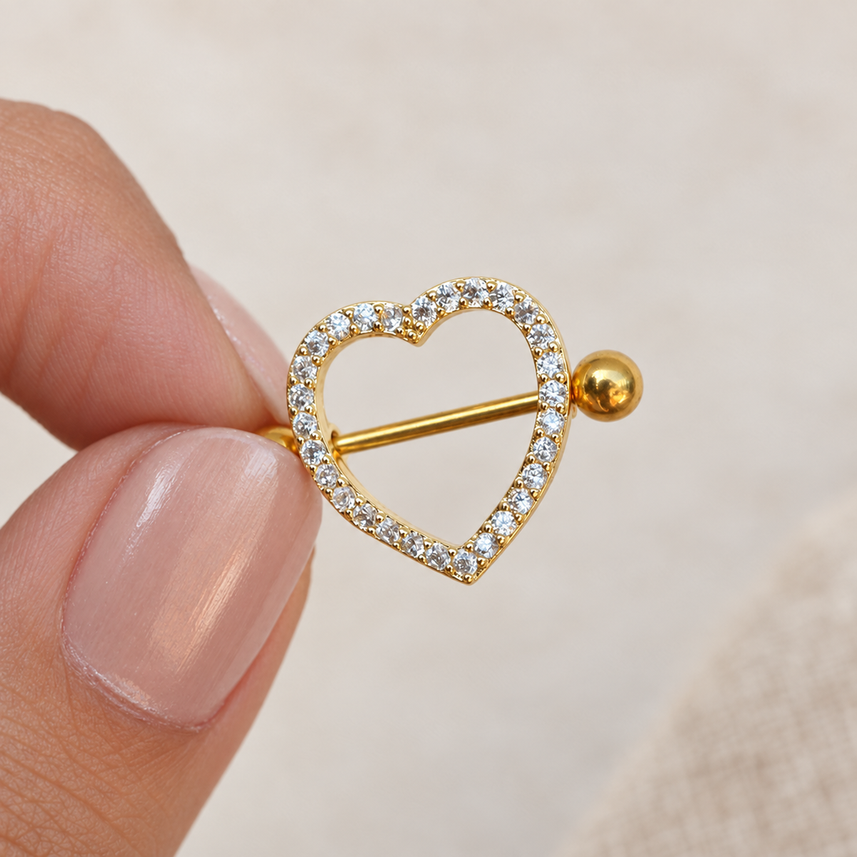Gold or Silver Heart Nipple Barbell, Body Piercing, Single
