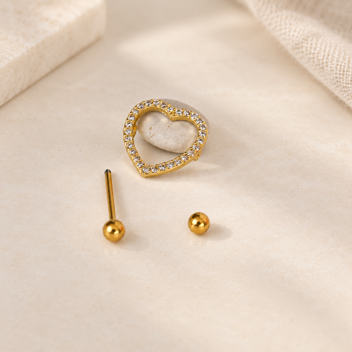 Gold or Silver Heart Nipple Barbell, Body Piercing, Single