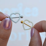 Gold or Silver Heart Nipple Barbell, Body Piercing, Single