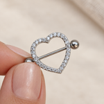 Gold or Silver Heart Nipple Barbell, Body Piercing, Single
