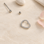 Gold or Silver Heart Nipple Barbell, Body Piercing, Single