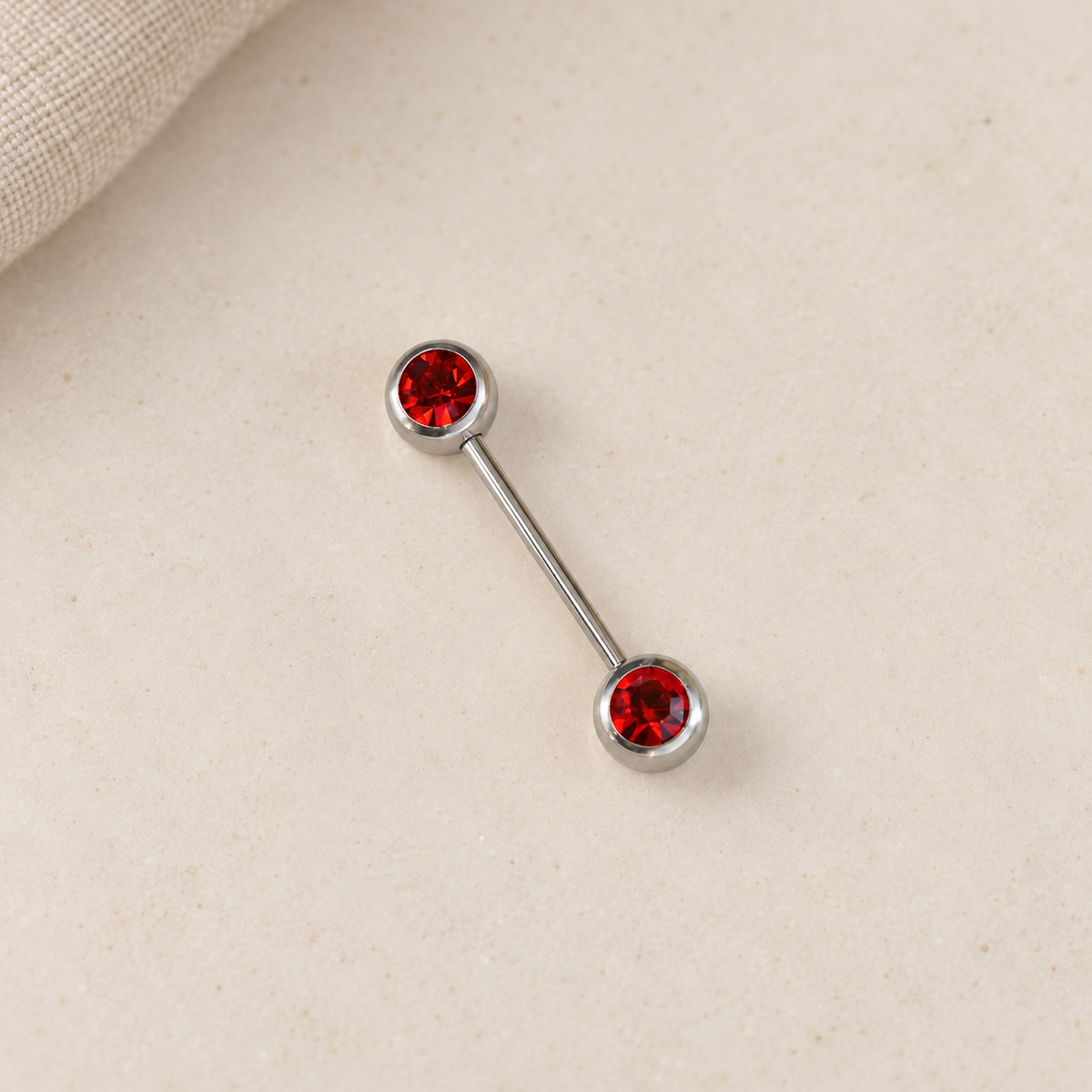 Solitaire Nipple Barbell, 14G, 18mm, Clear or Red, 316L Stainless Steel, Single