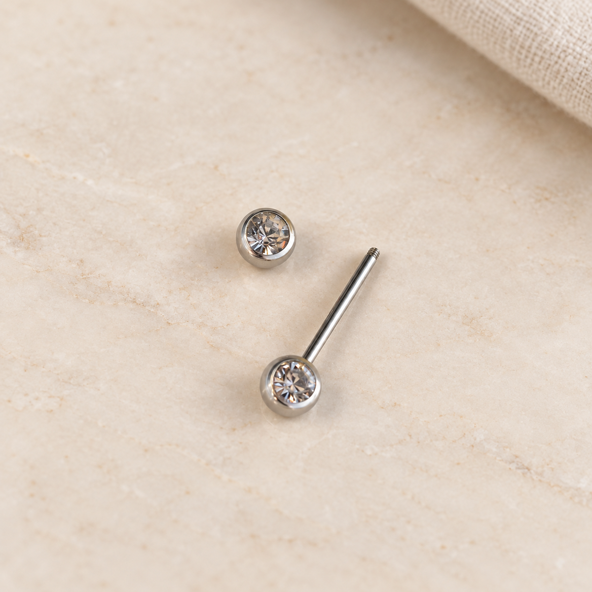 Solitaire Nipple Barbell, 14G, 18mm, Clear or Red, 316L Stainless Steel, Single