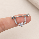 Zircon Heart Nipple Barbell, 18mm, 316L Stainless Steel, Single