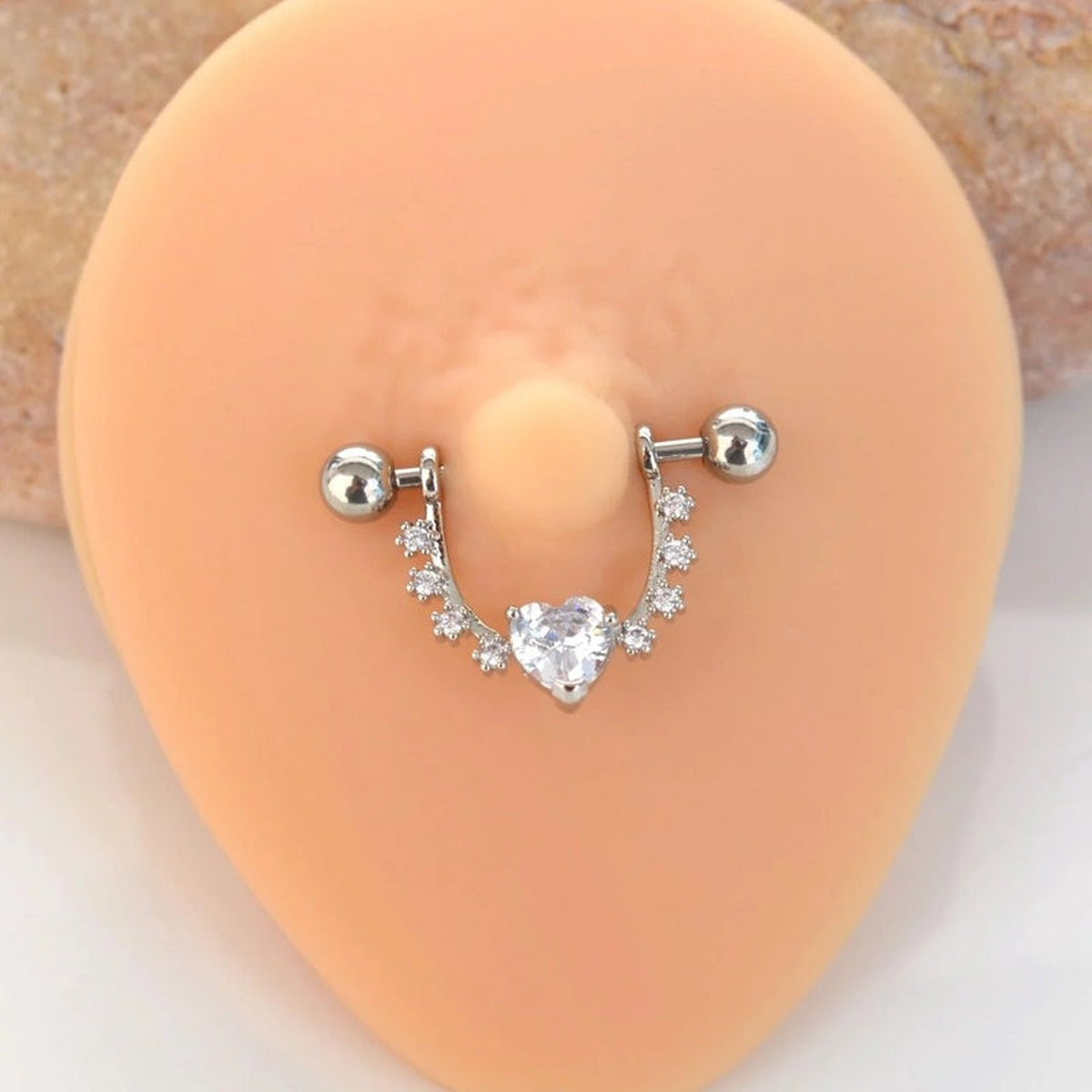 Zircon Heart Nipple Barbell, 18mm, 316L Stainless Steel, Single
