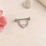 Zircon Heart Nipple Barbell, 18mm, 316L Stainless Steel, Single