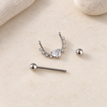 Zircon Heart Nipple Barbell, 18mm, 316L Stainless Steel, Single