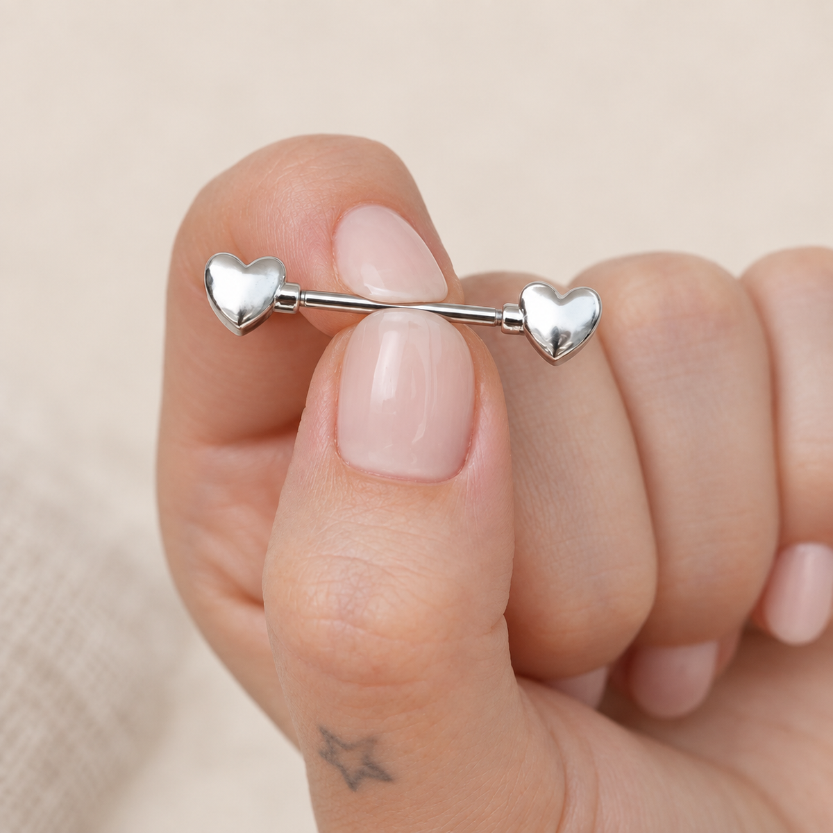 Curved Heart Nipple Barbell, 1.4mm x 16mm, Single - product view