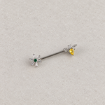 Flower and Bee Nipple Barbell, 1.4mm x 15mm, Silver, Single