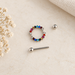 Multicolour Zircon Ring Nipple Barbell, 16mm, Silver, Single
