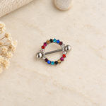 Multicolour Zircon Ring Nipple Barbell, 16mm, Silver, Single