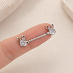 Bunny Ear Zircon Nipple Barbell, 16mm, Silver, Single