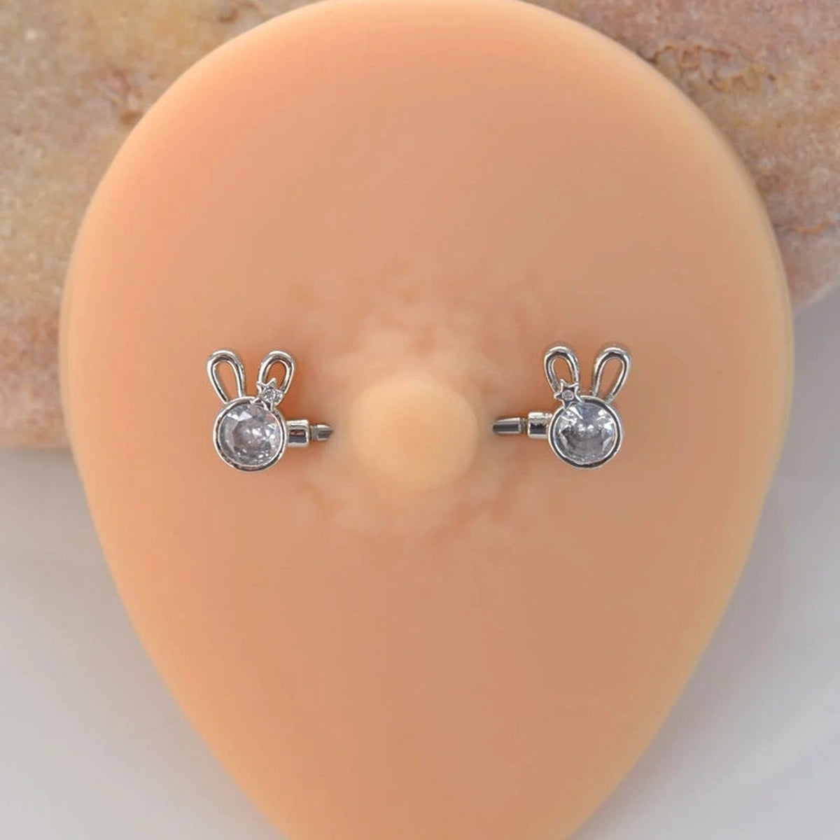 Bunny Ear Zircon Nipple Barbell, 16mm, Silver, Single