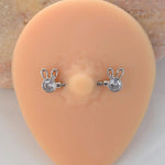 Bunny Ear Zircon Nipple Barbell, 16mm, Silver, Single