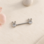 Bunny Ear Zircon Nipple Barbell, 16mm, Silver, Single